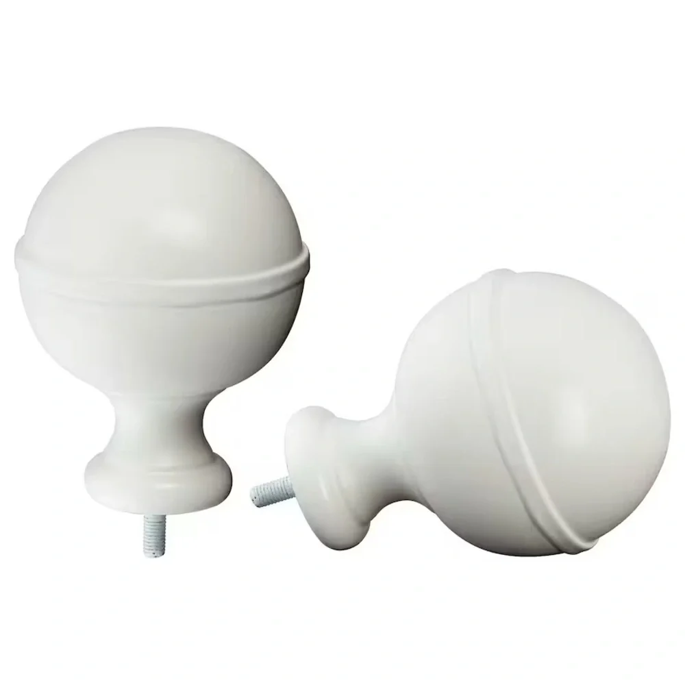 IKEA BEFOGAD white Metal Spherical Finials for Curtain Rods, 1 Pair NEW